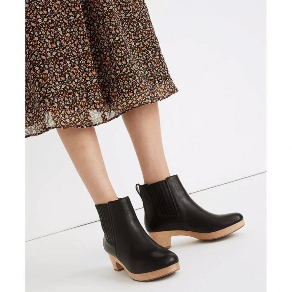 Madewell The Clog Boots Women 5.5 Black Excellent Leather Wood Platform MA419